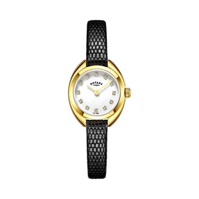 Ladies gold and black leather stone set watch ls05015/11